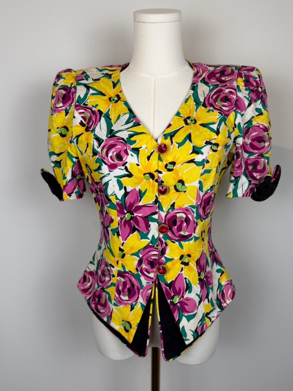 Saks Fifth Avenue Yellow, Purple and White Floral Peplum Blouse